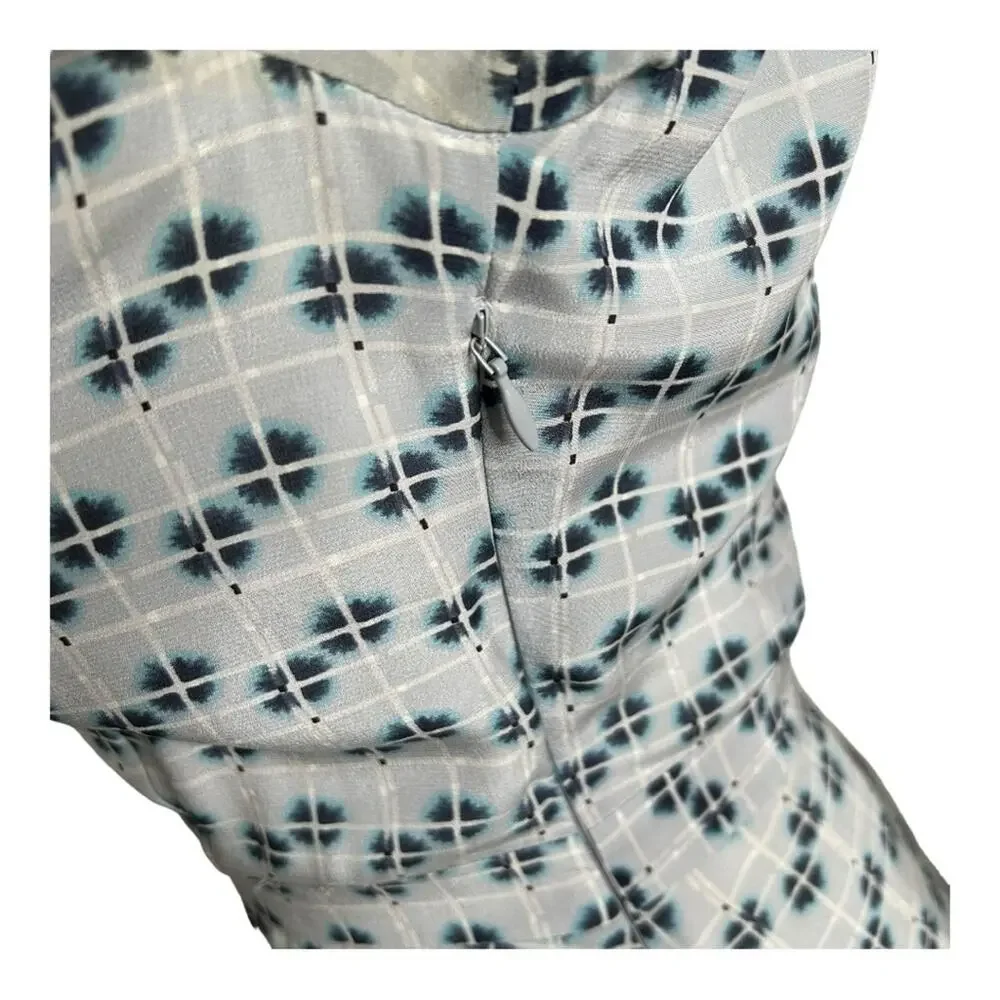 Reiss Giselle Watercolor Three-Quarter Sleeve Blue Geo Print Silk Dress Size 4